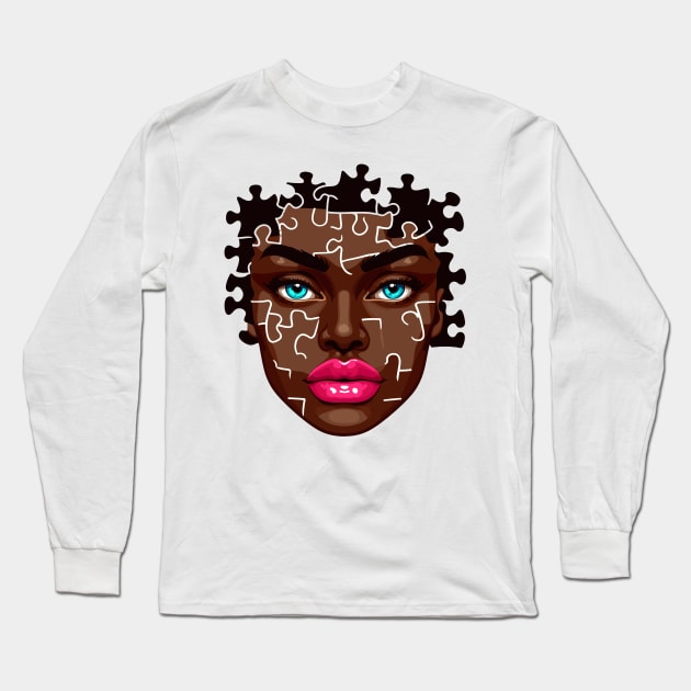 Afrocentric Woman Face Puzzle Long Sleeve T-Shirt by Graceful Designs